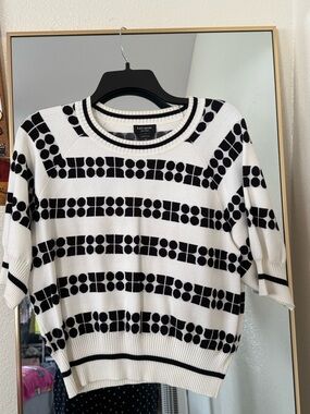 kate spade Noel Black and White Geometric Short-Sleeve Sweater